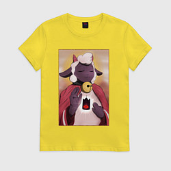 Футболка хлопковая женская Cult of the Lamb - Картина культиста, цвет: желтый
