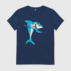Футболка хлопковая женская Акула играет в бильярд, цвет: тёмно-синий