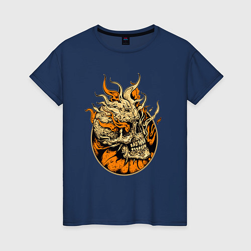 Женская футболка Огненно-оранжевый череп / Тёмно-синий – фото 1