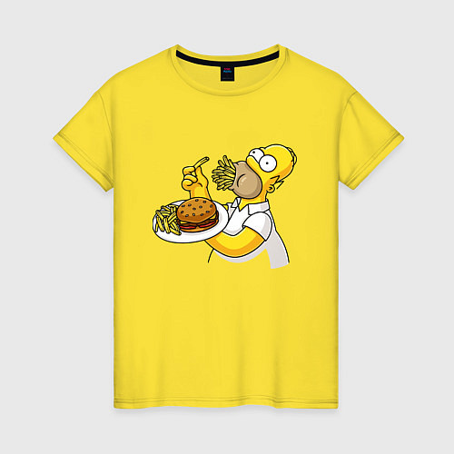 Женская футболка Гомер Симпсон набил рот картофелем фри / Желтый – фото 1