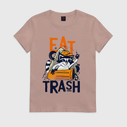 Футболка хлопковая женская Ешь мусор - мусорная панда, цвет: пыльно-розовый