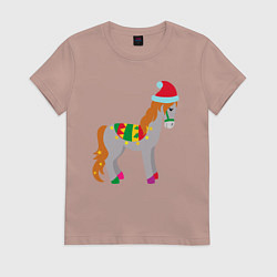 Футболка хлопковая женская Праздничная лошадкa, цвет: пыльно-розовый