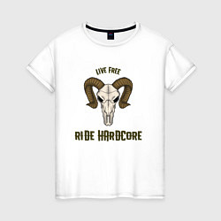 Футболка хлопковая женская Live free - ride hardcore, цвет: белый