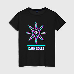 Футболка хлопковая женская Dark Souls в стиле glitch и баги графики, цвет: черный