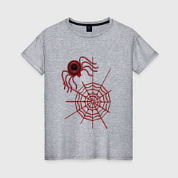 Футболка хлопковая женская Стилизованный под брошку паук на паутине, цвет: меланж