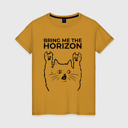 Футболка хлопковая женская Bring Me the Horizon - rock cat, цвет: горчичный