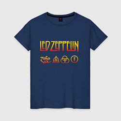 Футболка хлопковая женская Led Zeppelin - logotype, цвет: тёмно-синий
