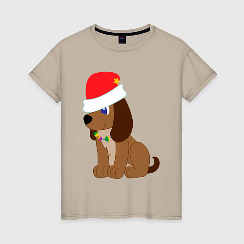 Женская футболка Праздничный пёсик / Миндальный – фото 1
