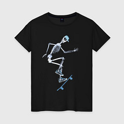 Футболка хлопковая женская Скелет на скейтборде - рентген, цвет: черный