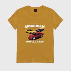 Футболка хлопковая женская Dodge American Muscle Car, цвет: горчичный