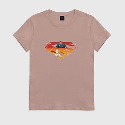 Футболка хлопковая женская Супермен и его пес Крипто DC Лига Суперпитомцы, цвет: пыльно-розовый