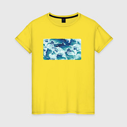Футболка хлопковая женская Штормовые морские волны, цвет: желтый