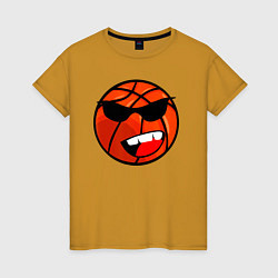 Футболка хлопковая женская Баскетбольный мяч в очках, цвет: горчичный