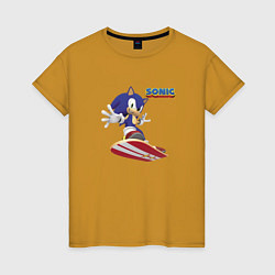 Футболка хлопковая женская Sonic - hedgehog - skateboarding, цвет: горчичный