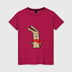 Футболка хлопковая женская Кролик в шарфике, цвет: маджента