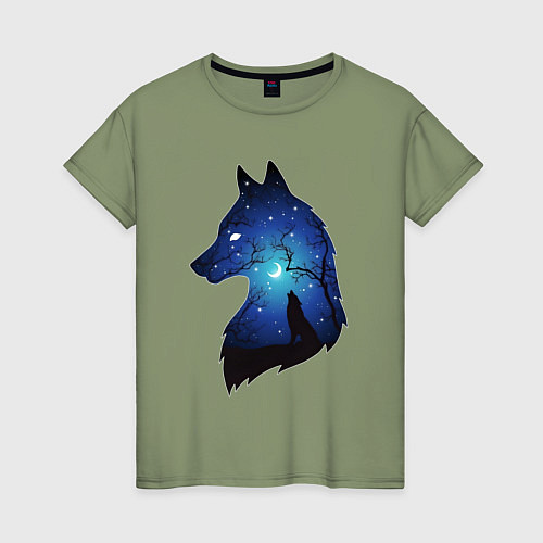 Женская футболка Волк ночью воет на луну / Авокадо – фото 1