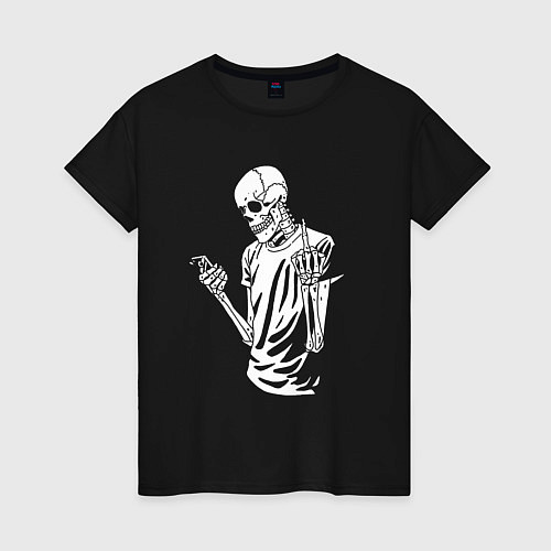 Женская футболка Скелет с факом / Черный – фото 1
