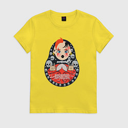 Футболка хлопковая женская Панк матрешка, цвет: желтый