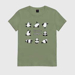 Футболка хлопковая женская Панда - йога, цвет: авокадо