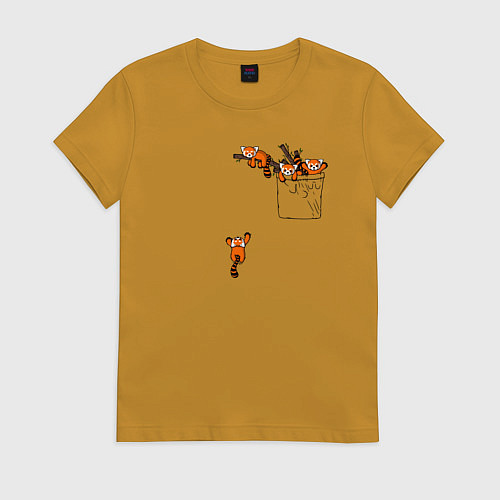 Женская футболка Красные панды в кармане / Горчичный – фото 1