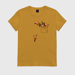 Футболка хлопковая женская Красные панды в кармане, цвет: горчичный