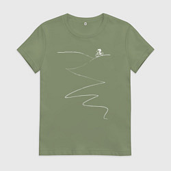 Футболка хлопковая женская Велосипед в горах, цвет: авокадо