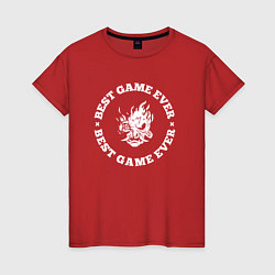Футболка хлопковая женская Символ Cyberpunk 2077 и круглая надпись best game, цвет: красный