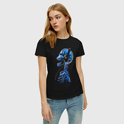 Футболка хлопковая женская Скелет в наушниках - меломан, цвет: черный — фото 2