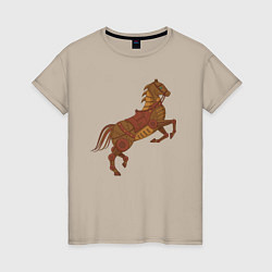 Футболка хлопковая женская Стимпанк-лошадь, цвет: миндальный