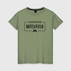 Футболка хлопковая женская Battlefield gaming champion: рамка с лого и джойст, цвет: авокадо