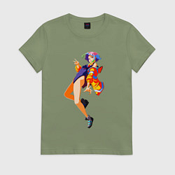Футболка хлопковая женская Люси - Киберпанк бегущий по краю, цвет: авокадо