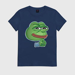 Футболка хлопковая женская Лягушонок Пепе хитрит, цвет: тёмно-синий