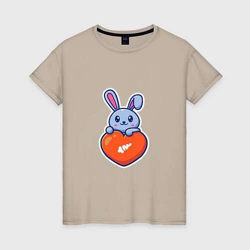Женская футболка Кролик и сердечко / Миндальный – фото 1