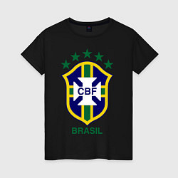 Футболка хлопковая женская Brasil CBF, цвет: черный