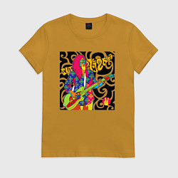 Футболка хлопковая женская Мужчина с гитарой ретро, цвет: горчичный