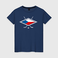 Футболка хлопковая женская Флаг Чехии хоккей, цвет: тёмно-синий