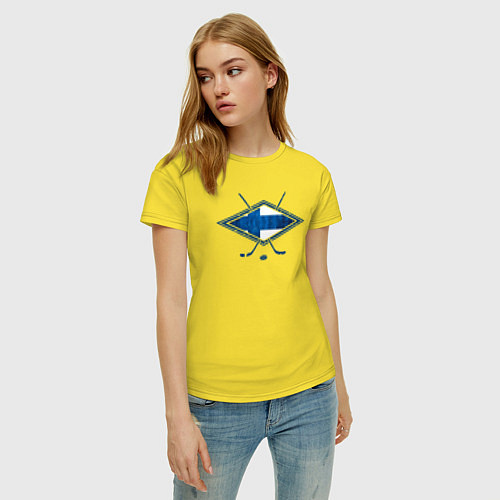 Женская футболка Флаг Финляндии хоккей / Желтый – фото 3