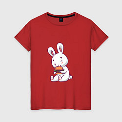 Футболка хлопковая женская Кролик и гамбургер, цвет: красный