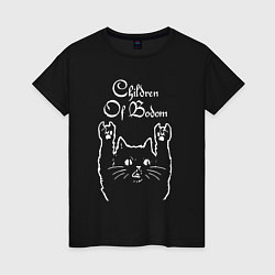 Футболка хлопковая женская Children of Bodom рок кот, цвет: черный