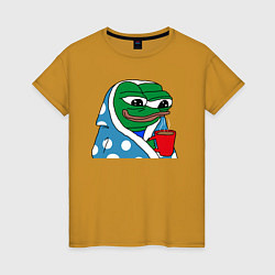 Футболка хлопковая женская Frog Pepe мем, цвет: горчичный