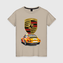 Футболка хлопковая женская Porsche - Motorsport - racing team, цвет: миндальный
