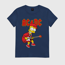 Футболка хлопковая женская AC DC Барт Симпсон, цвет: тёмно-синий