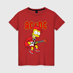 Футболка хлопковая женская AC DC Барт Симпсон, цвет: красный