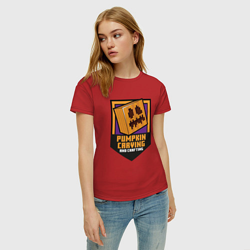 Женская футболка Тыквенная голова - Minecraft / Красный – фото 3