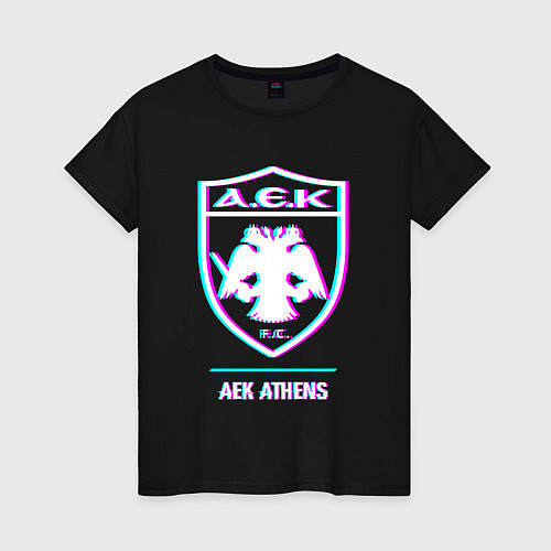 Женская футболка AEK Athens FC в стиле glitch / Черный – фото 1