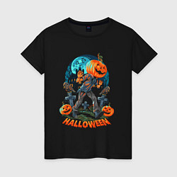 Футболка хлопковая женская Halloween Pumpkin, цвет: черный