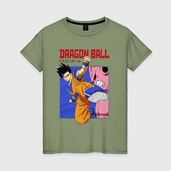 Футболка хлопковая женская Dragon Ball - Сон Гоку - Удар, цвет: авокадо