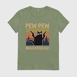 Футболка хлопковая женская Кот с пистолетами - Madafakas, цвет: авокадо