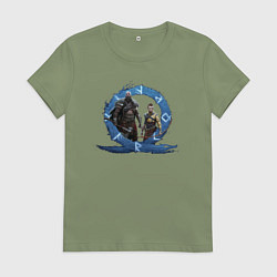 Футболка хлопковая женская Сын и отец GoW Ragnarok, цвет: авокадо