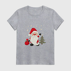 Футболка хлопковая женская Дед Мороз с подарками Новый год, цвет: меланж